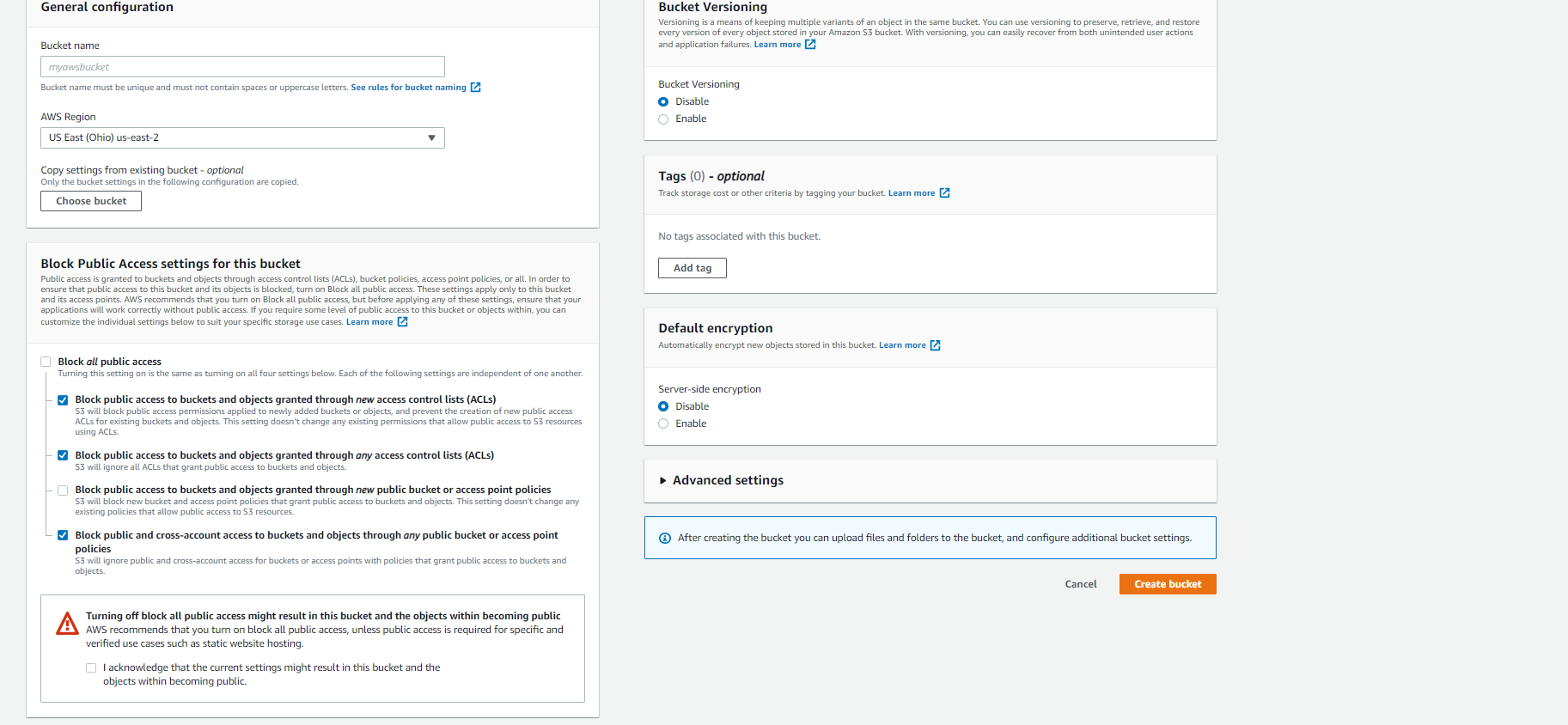 Block public access to buckets and objects granted through new public bucket or access point policies