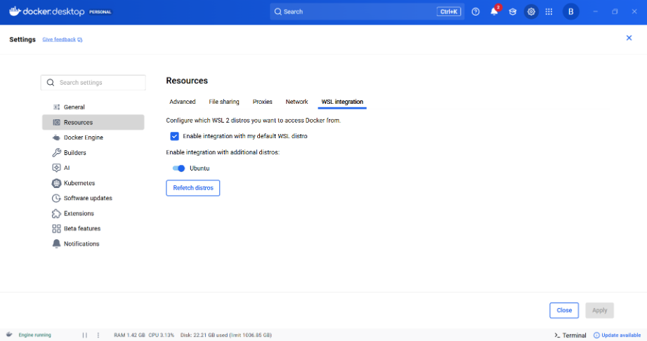 enable integration with wsl distro enable ubuntu